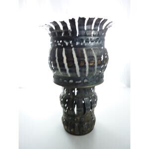 Vintage Brutalist Style Pot Planter Steel with Brass Solder Accents Vase